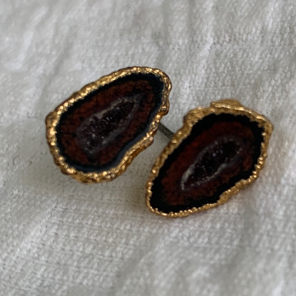 Montana Agate Gold Plated Stud Earrings - .25x.5” - Picture 1 of 4